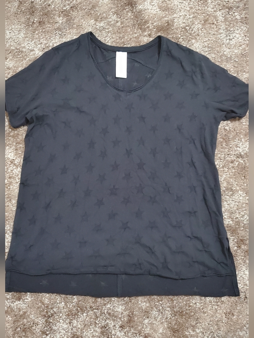 Time and Tru Black Short Sleeve Star-Print Tee
